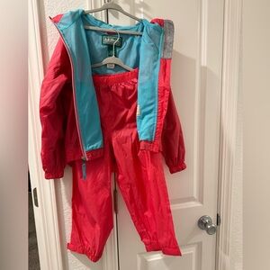 L.L. Bean Kids Rain Jacket & Pant Set Windbreaker Pink&Blue Mesh Lined Size 5–6